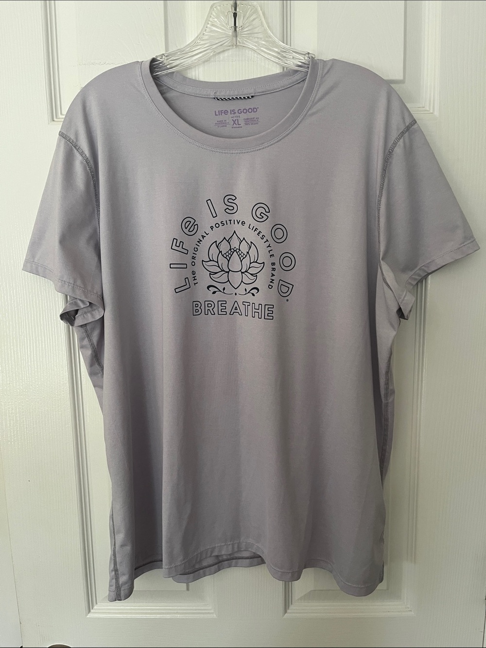 Life is Good active short sleeve Tshirt lavender Breathe lotus flower logo XL